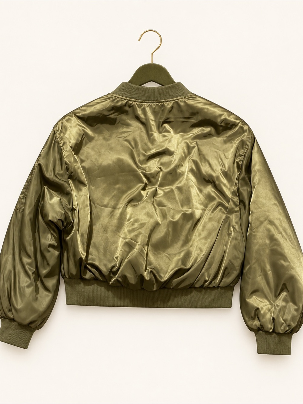 Ci Sono Olive Green Satin Bomber Jacket - Picture 5 of 6